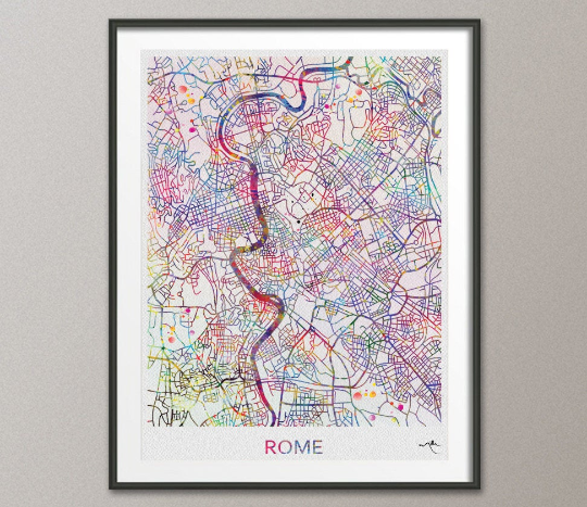 Rome City Map Print Watercolor Art Print Wall Art Italy Rome Street Map Wanderlust Wall Hanging Map of Rome City Italy Travel Rome [NO 815] - CocoMilla