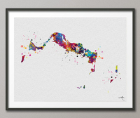 Turks and Caicos Map Watercolor Print Caribbean Islands Map Wall Art Wedding Gift Honeymoon Gift Map Wall Hanging Travel Gift Wall Decor-469 - CocoMilla