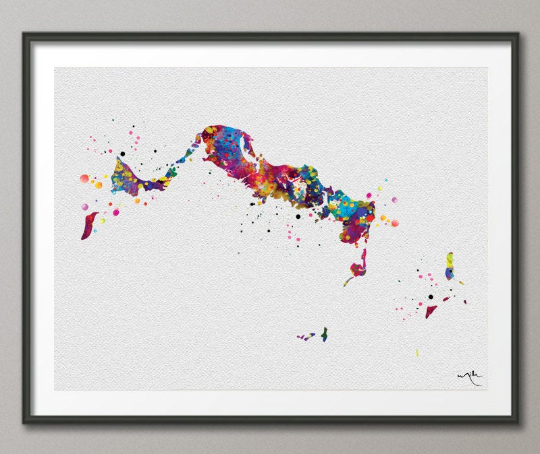 Turks and Caicos Map Watercolor Print Caribbean Islands Map Wall Art Wedding Gift Honeymoon Gift Map Wall Hanging Travel Gift Wall Decor-469 - CocoMilla