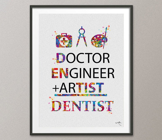 Dentist Quote Watercolor Print Doctor Engineer Artist Teeth Stomatology Clinic Geek Gift Nerd Wall Decor Medical Art Dental Office Art-1414 - CocoMilla