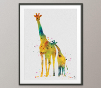 Giraffe and Baby Family Art Watercolor Print Yellow For Kids Nursery art Wall Art Wall Decor Art Wall Hanging Baby Shower Newborn [NO 846] - CocoMilla