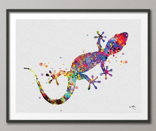 Gecko Watercolor Art print Animal Art Wild Archival Fine Art Print - Children's Wall Art - Wall Decor Art Home Decor Wall Hanging [NO 12] - CocoMilla