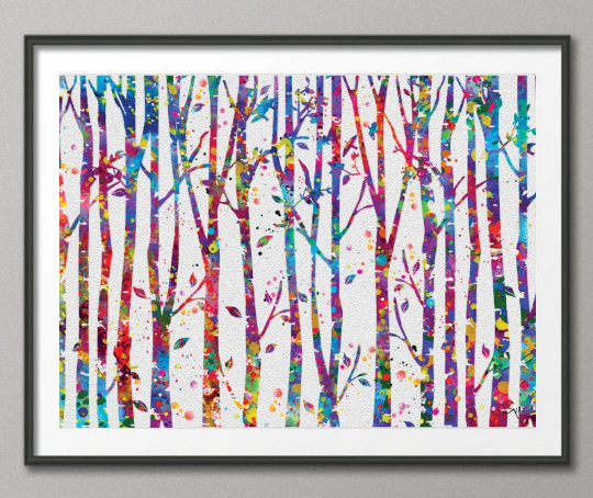 Trees Watercolor Print Nature Print Branches Forest Painting Forest Office Decor Wedding Gift Home Decor Wall Art Nursery Wall Hanging-307 - CocoMilla