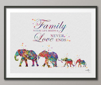 Elephants Two Moms with Babies Family Quote Watercolor Print Family Gift Wall Art Christmas Gift Lesbian Family Wall Hanging LGBT Gift-1154 - CocoMilla