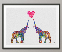 Elephant LOVE Watercolor Art Print Heart Wedding Gift Nursery Wall Art Giclee Wall Decor Art Home Decor Wall Hanging for Kids [NO 30] - CocoMilla