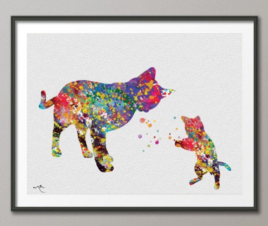 CAT and Baby Cat Kitty Watercolor illustrations Art Print Animal Love Wall Art Poster Giclee Wall Decor Art Home Decor Wall Hanging No 111 - CocoMilla