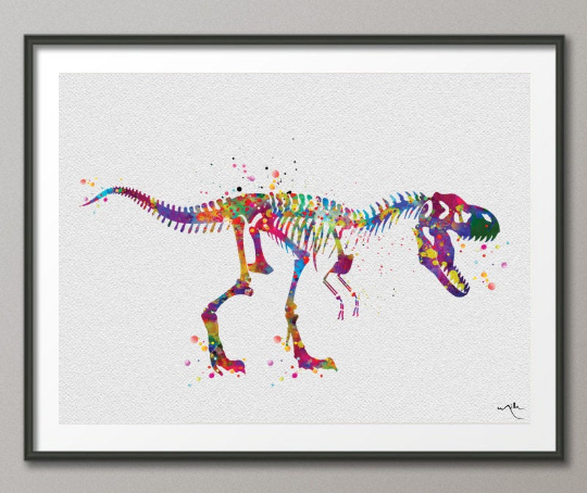 T-Rex Dinosaur Skeleton Trex Dino Watercolor Print Boy Gift Art Print For Kids Nursery Wall Art Kids Wall Decor Home Decor Wall Hanging-1125 - CocoMilla