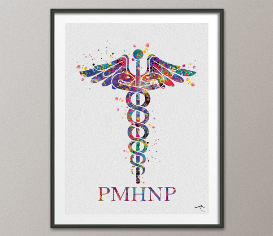 Caduceus Psychiatric Mental Health NP Watercolor Print Wall Art PMHNP Nurse Gift Medical Art Doctor Gift Psychologist Gift Art Decor-674 - CocoMilla