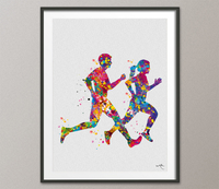 Runners Watercolor Print Canvas Runner Woman Man Couple Marathon Winner Gift Sport Poster Motivational Inspirational Running Gift-1382 - CocoMilla