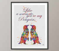 Penguins Love Same Sex Soulmate Quote Watercolor Art Print Nerd Love Wedding Gift Wall Art Gay Lesbian Gift Art Home Decor Wall Hanging-540 - CocoMilla