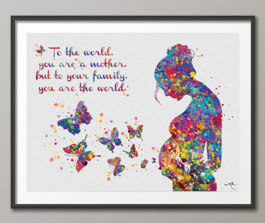 Pregnant Woman Quote Watercolor Print Pregnancy Mom Gift Butterfly Obstetrician Nursing Baby Shower New Mum Art Mother Gift Midwife Gift-343 - CocoMilla