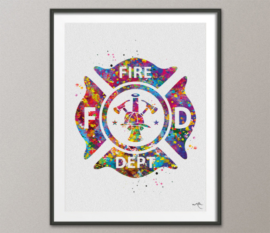 Fire Department Art Watercolor Print Fireman Gift Firefighter Canvas Wall Decor Fire Rescue Fire Truck Personalised Hero Gift-1407 - CocoMilla
