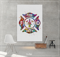 Fire Department Art Watercolor Print Fireman Gift Firefighter Canvas Wall Decor Fire Rescue Fire Truck Personalised Hero Gift-1407 - CocoMilla