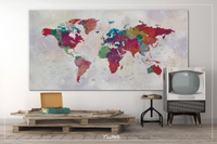 World Map Push Pin, Large world map, Decorative Push Pins, Abstract World Map, Travel Gift, Wall Decor, Worldmap poster print, Rustic-859 - CocoMilla