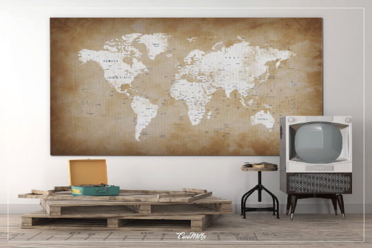 World Map, Watercolor World Map, Push Pin World Map, Extra Large World Map, Push Pin Travel Map, Wall Decor, Wall Hanging, Wanderlust-46 - CocoMilla