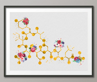Oxytocin Molecule Floral Gold Watercolor Print Medical Art Love Molecule Symbol Wall Art Nerd Art Science Art Biology Chemistry Science-1528 - CocoMilla