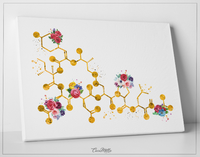 Oxytocin Molecule Floral Gold Watercolor Print Medical Art Love Molecule Symbol Wall Art Nerd Art Science Art Biology Chemistry Science-1528 - CocoMilla