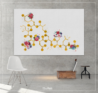 Oxytocin Molecule Floral Gold Watercolor Print Medical Art Love Molecule Symbol Wall Art Nerd Art Science Art Biology Chemistry Science-1528 - CocoMilla