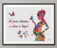 Pregnant Woman Quote Great Adventure Watercolor Print Pregnancy Flowers Obstetrician Nursing Baby Shower New Mum Art Gift OBGYN Gift-1350 - CocoMilla