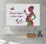 Pregnant Woman Quote Great Adventure Watercolor Print Pregnancy Flowers Obstetrician Nursing Baby Shower New Mum Art Gift OBGYN Gift-1350 - CocoMilla