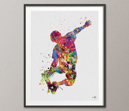 Skateboard Watercolor Print Skateboarder Street Sport Art Wall Art Giclee Wall Decor Boys Room Home Decor Nursery Skateboarding Wall Art-257 - CocoMilla