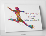 Soccer Girl Quote Watercolor Print Female Soccer Gift Soccer Art Wall Decor Girl Soccer Player Art run with your heart Girl Wall Art-376 - CocoMilla