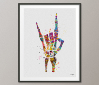 Rock And Roll Skeleton Hand Watercolor Print Music Wall Art Poster Geek Party Rock Hand Sign Rocknroll Wall Art Home Decor Wall Hanging-1243 - CocoMilla