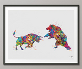 Bull and Bear Watercolor Print Office Decor Wall street Stock Market Exchange Bull vs. Bear Business World Wall Art Investor Trader Gift-356 - CocoMilla