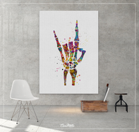 Rock And Roll Skeleton Hand Watercolor Print Music Wall Art Poster Geek Party Rock Hand Sign Rocknroll Wall Art Home Decor Wall Hanging-1243 - CocoMilla