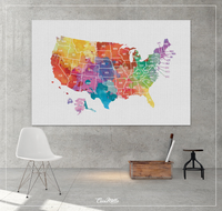 Push Pin USA Map, Watercolor United States Map, CANVAS PRINT America Map, Push Pin Travel Map, Wanderlust, Wall Decor, Home Decor, Map-1077 Active - CocoMilla
