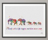 Elephant Family Mom Dad and Babies Family Quote Art Print Watercolor Wedding Gift Wall Art Wall Decor Art Home Decor Wall Hanging [NO 675] - CocoMilla