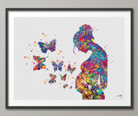 Pregnant Woman Butterflies Watercolor Print Pregnancy Gift Butterfly Obstetrician Nursing Baby Shower New Mum Art Clinic Midwife Gift-1215 - CocoMilla