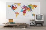 World Map Push Pin, Extra Large Canvas Print, Watercolor World Map, Push Pin World Map, Push Pin Travel Map, Wall Decor, Wall Hanging-854 - CocoMilla