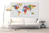 World Map Push Pin, Extra Large Canvas Print, Watercolor World Map, Push Pin World Map, Push Pin Travel Map, Wall Decor, Wall Hanging-854 - CocoMilla