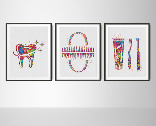 Dental Hygienist Gift Set Watercolor Print Dental Gift Decor Dentist Present Medical Art Dental Care Dentist Office Dentistry Clinic-655 - CocoMilla