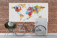 World Map Push Pin, Extra Large Canvas Print, Watercolor World Map, Push Pin World Map, Push Pin Travel Map, Wall Decor, Wall Hanging-854 - CocoMilla