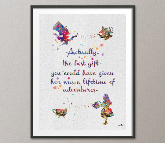 Alice and Mad Hatter Quote Watercolor Print Wedding Gift Fine Art Print Wall Art Nursery Decor Art Home Decor Wall Hanging [NO 499] - CocoMilla