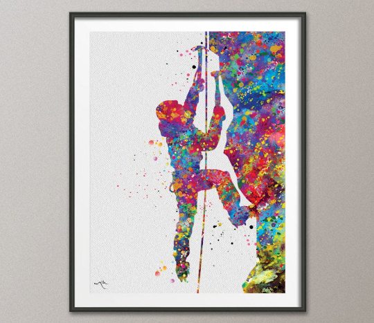 Mountain Climbing Watercolor Print Rock Climber Girl Mountain Climber Gift Poster Extreme Sport Adventure Outdoor Hikers Wall Art Decor-415 - CocoMilla