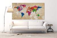 World Map Push Pin Large World Map CANVAS Print Map Travel Gift Rustic Old Watercolor World Map Wall Decor Large World Map Christmas-1106 - CocoMilla
