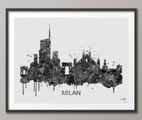 Milan Skyline, Milan Art, Milan Watercolor Print, Italy Art Print, Wedding Gift, Travel Wall Decor, Milan Art, Black White, Wall Hanging-902 - CocoMilla