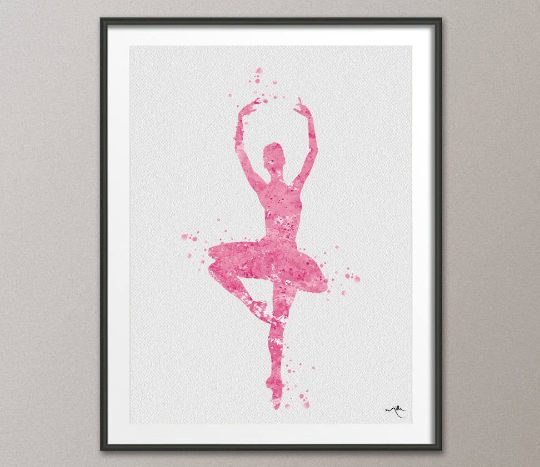 Ballerina Pink 1 Watercolor Print Fine Art Print Dance Children's Nursery Decor Kids Room Princess For Girl Wall Art Wall Hanging [No 761] - CocoMilla