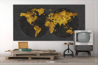 World Map CANVAS Print Extra Large World Art Push Pin Travel Map Rustic Gold Effect World Map Antiques Map Wanderlust Pushpin Trawel-1235 - CocoMilla