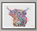 Highland Cow, Cattle Watercolor Painting Animal Print Geekery Gift Geek Nerd Art Print Street Wall Decor Art Kids Art Wall Hanging [No 748] - CocoMilla