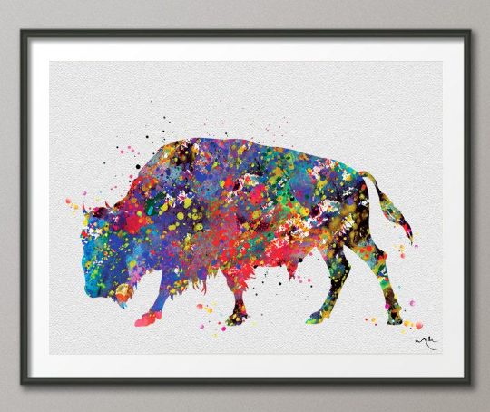 Bison Art Print Buffalo Watercolor Painting Animal Painting Art Wall Art Giclee Wall Decor Wildlife Home Decor Nursery Wall Hanging [NO 679] - CocoMilla