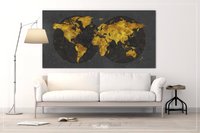 World Map CANVAS Print Extra Large World Art Push Pin Travel Map Rustic Gold Effect World Map Antiques Map Wanderlust Pushpin Trawel-1235 - CocoMilla