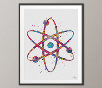 Atom, Atom Symbol, Watercolor Print, Medical Symbol, Wall Art, Atomic, Science Art, Graduation Gift, Physics, School, Science Decor-943 - CocoMilla