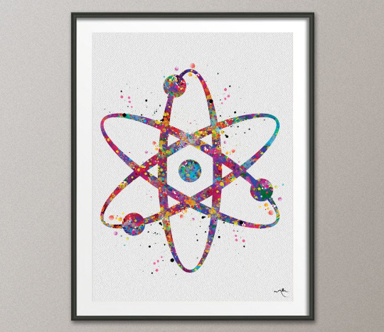 Atom, Atom Symbol, Watercolor Print, Medical Symbol, Wall Art, Atomic, Science Art, Graduation Gift, Physics, School, Science Decor-943 - CocoMilla