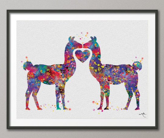 Alpaca Llama Love Watercolor Print Lama Art Print For Kids Nursery Wall Art Wall Decor Art Home Decor Wall Hanging Alpaca Art Heart -866 - CocoMilla