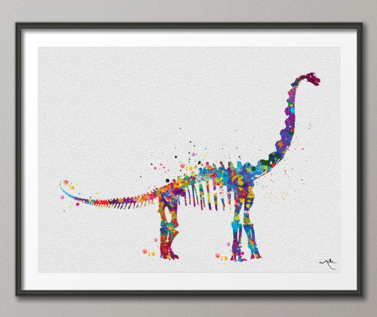 Brontosaurus Dinosaur Skeleton Dino Watercolor Print Boy Gift Art Print For Kids Nursery Wall Art Kids Decor Home Decor Wall Hanging-1126 - CocoMilla