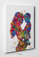 Mother and Son Watercolor Print Parent Gift Family Mother and Children Mother and Kids Mum Baby Shower Mom Poster Nursery Wall Art-394 - CocoMilla